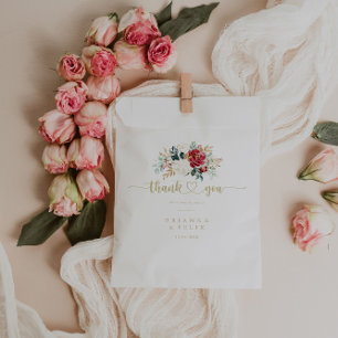 Classic Gold Floral Thank You Wedding   Favour Bag