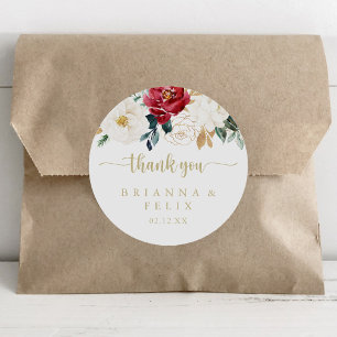 Classic Gold Floral Thank You Wedding Favour Classic Round Sticker