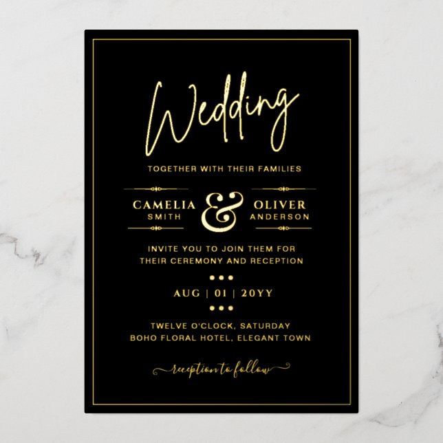 Classic GOLD FOIL Black Elegant Classic Wedding Fo (Front)