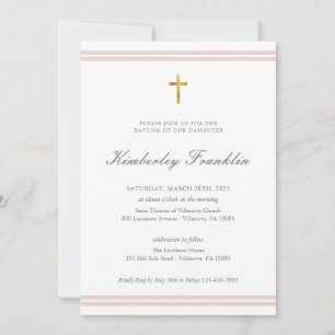 Classic Gold Foil Girls Baptism Communion Invitation