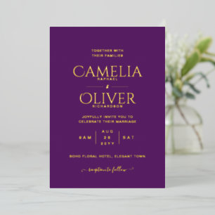 Classic GOLD FOIL Text Plum Purple Wedding Elegant