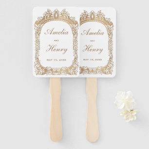 Classic Gold Frame Border White Wedding Hand Fan