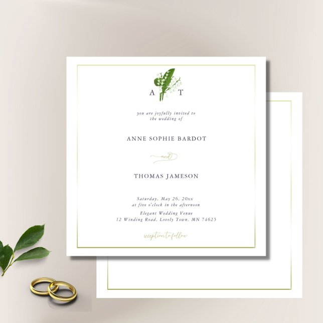 Classic Gold Frame Lily of Valley Spring Wedding Invitation (Creator Uploaded)