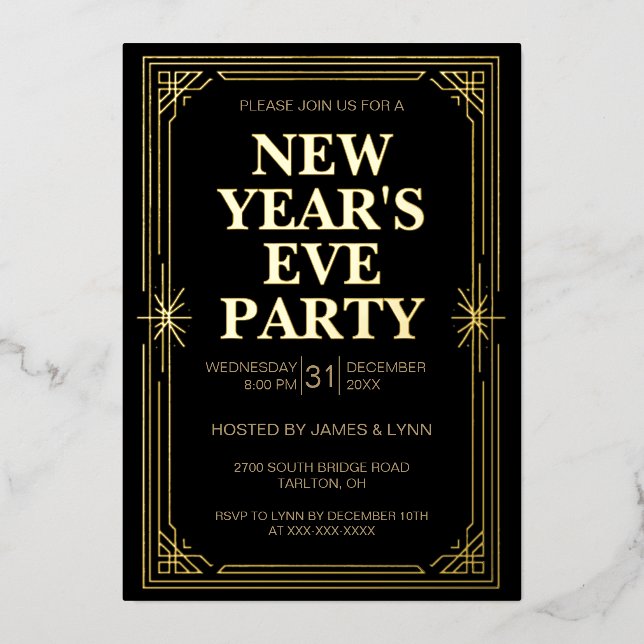 Classic Gold Frame New Year’s Eve Party Invitation (Front)