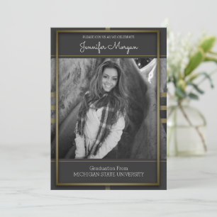 Classic Gold Frame Photo Graduation Invitation