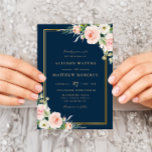 classic gold frame pink blush floral Navy wedding Invitation<br><div class="desc">This design combines the popular pink blush theme with the classy yet formal gold frame. The hand painted flowers mix with navy background. You can choose the paper of your choice and also customise other features of this template such as text,  wording and colour.</div>