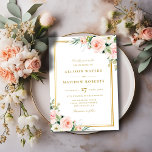 classic gold frame pink blush floral wedding invitation<br><div class="desc">This design combines the popular pink blush theme with the classy yet formal gold frame. The hand painted flowers mix well with the golden text and pink dots back. You can choose the paper of your choice and also customise other features of this template such as text, wording and colour....</div>