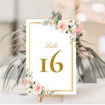 classic gold frame pink blush wedding table number<br><div class="desc">gold frame blush pink floral wedding table number.</div>