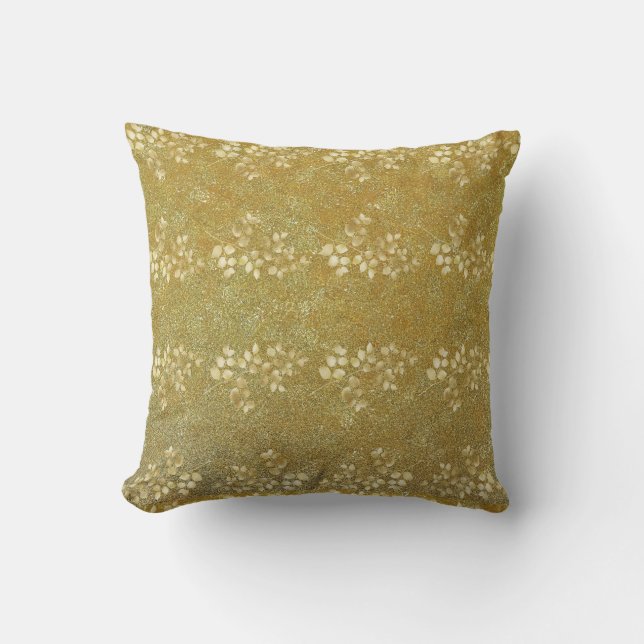Classic Gold Glitter Floral Pattern Cushion (Front)