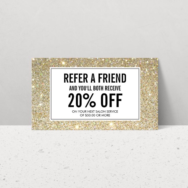 Classic Gold Glitter Salon Referral Card (Creator Uploaded)