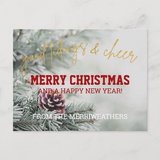 Classic Gold Glitter Script Christmas Greetings Postcard (Front)
