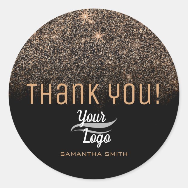 Classic Gold Glitter Stars Luxury Glam Thank You Round Sticker (Front)