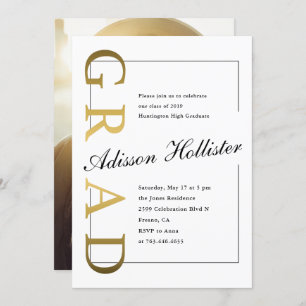 Classic Gold GRAD Photo Graduation Party Invitation