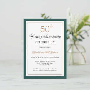 Classic Gold Green 50th Wedding Anniversary Invitation
