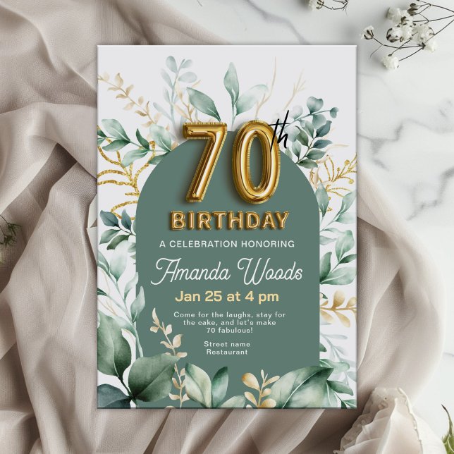Classic Gold Greenery 70th Birthday Invitation (Creator Uploaded)