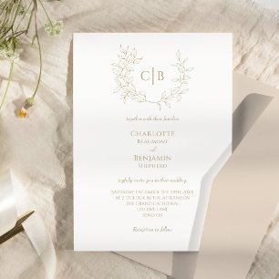 Classic Gold Greenery Monogram Wedding Invitation