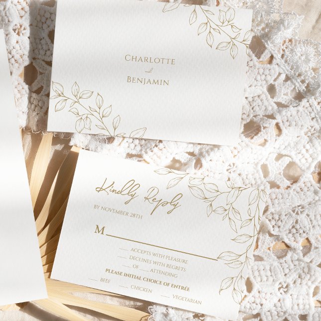Classic Gold Greenery Wedding Entree Response Card (Creator Uploaded)