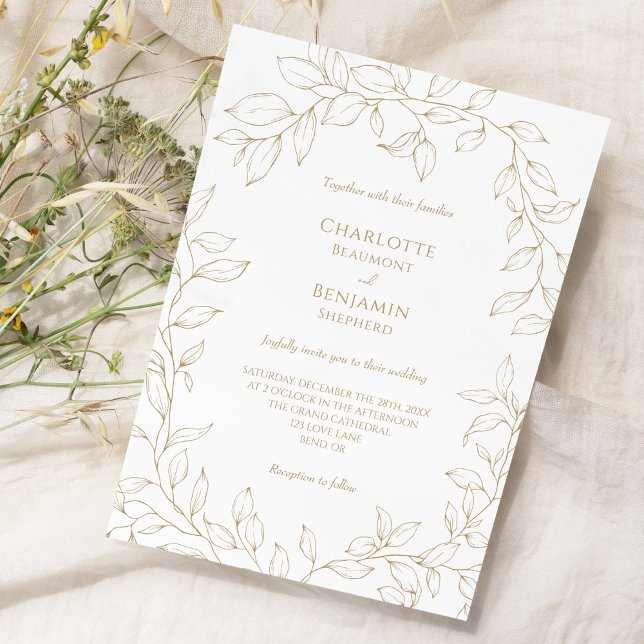 Classic Gold Greenery Wedding Invitation (Creator Uploaded)