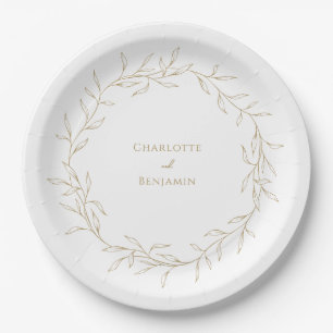 Classic Gold Greenery Wedding Paper Plate