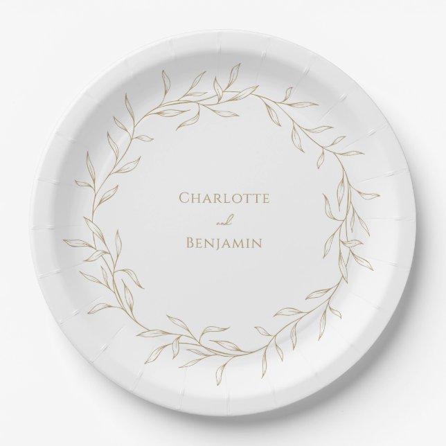 Classic Gold Greenery Wedding Paper Plate (Front)