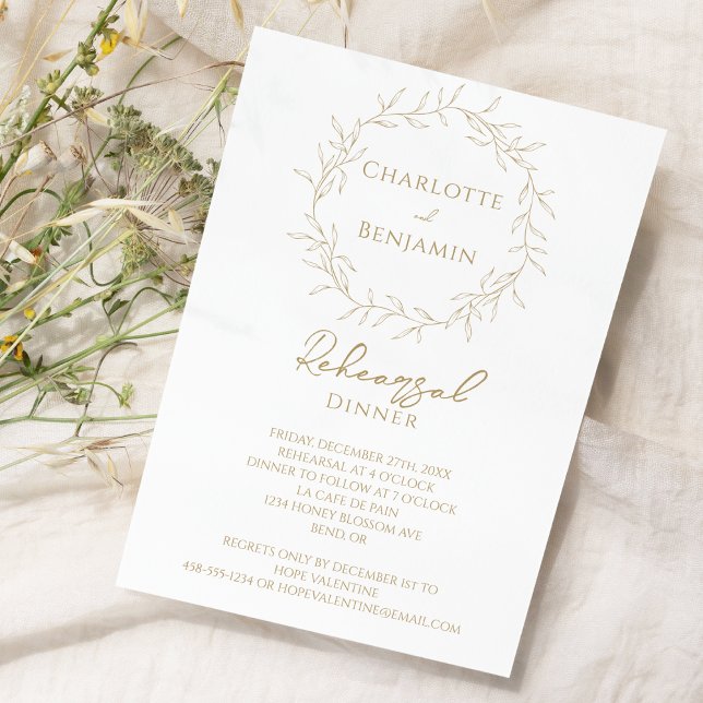 Classic Gold Greenery Wedding Rehearsal Dinner Invitation (Creator Uploaded)