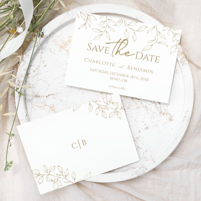 Classic Gold Greenery Wedding Save The Date (Creator Uploaded)