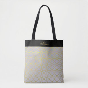 Classic Gold Grey Black Pattern Personalised Tote Bag