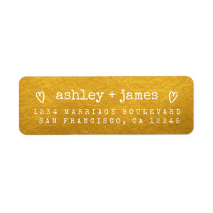 Classic Gold Heart Couple Return Address Label