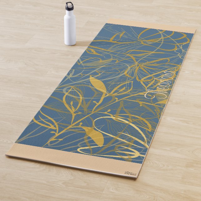 Classic Gold Leaf Blue Background Yoga Mat (In Situ)