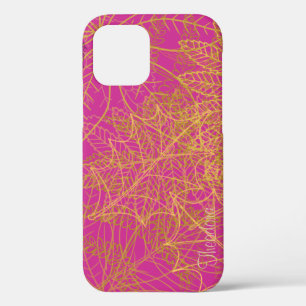 Classic Gold Leaf Fuchsia Background iPhone 12 Case