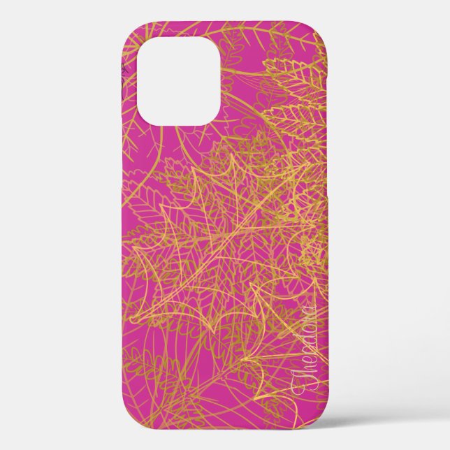 Classic Gold Leaf Fuchsia Background Case-Mate iPhone Case (Back)