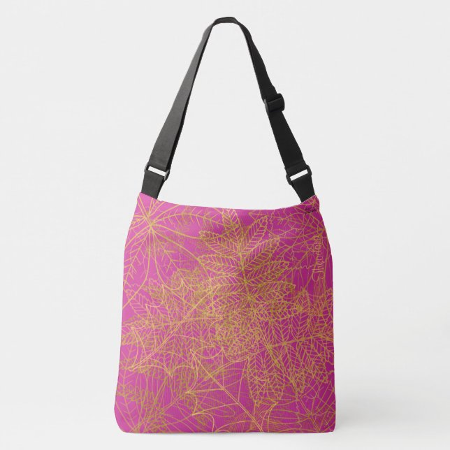 Classic Gold Leaf Fuchsia Background Crossbody Bag (Front)