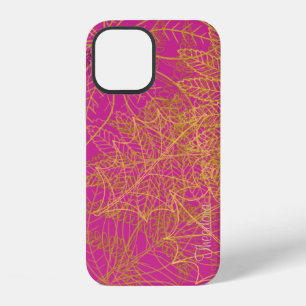 Classic Gold Leaf Fuchsia Background iPhone 12 Case