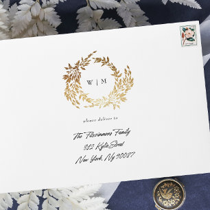 Classic Gold Monogram Botanical Crest Wedding Envelope