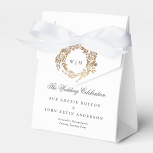 Classic Gold Monogram Botanical Crest Wedding Favour Box