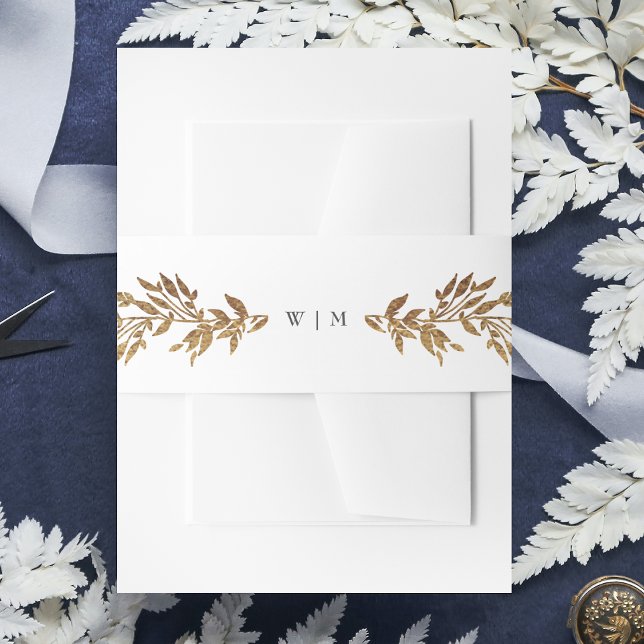 Classic Gold Monogram Botanical Crest Wedding Invitation Belly Band (Creator Uploaded)