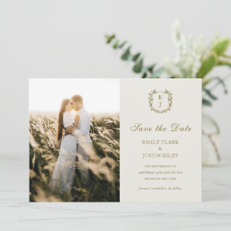 Classic Gold Monogram Photo Save the Date Wedding Invitation