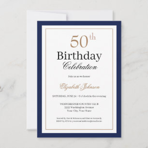 Classic Gold Navy Blue 50th Birthday Party Invitation