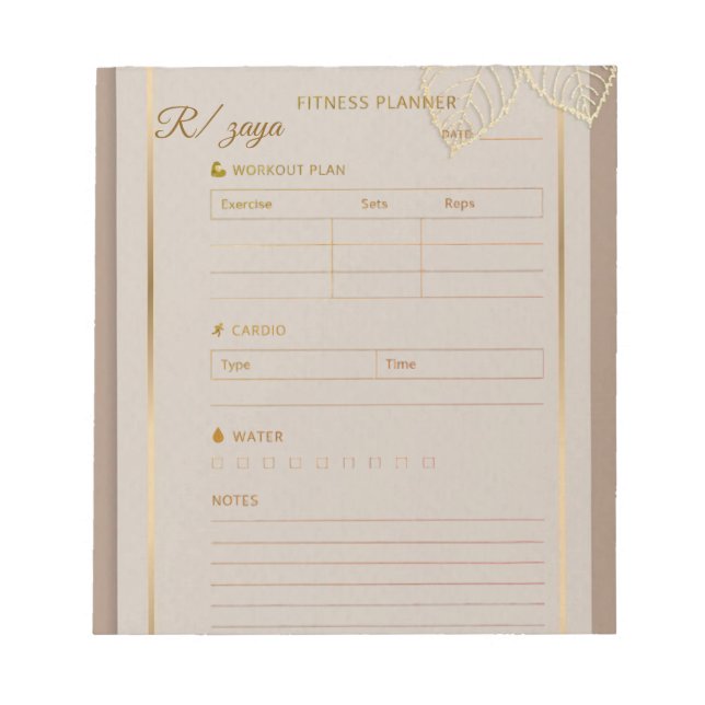 Classic gold pastel watercolor fittness Planner  Notepad (Front)