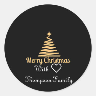 classic gold personalised family name christmas  classic round sticker