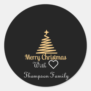 classic gold personalised family name christmas  round sticker