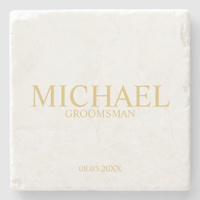 Classic Gold Personalised Groomsman Stone Coaster (Front)