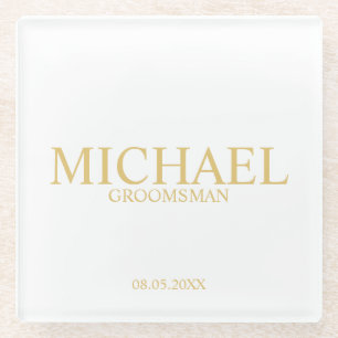 Classic Gold Personalised Groomsmen Glass Coaster