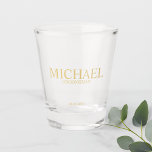 Classic Gold Personalised Groomsmen Shot Glass<br><div class="desc">Classic Personalised Groomsmen Shot Glass featuring personalised groomsman's name with title and wedding date in gold classic serif font style. Also perfect for Best Man, Father of the Bride and more. Please Note: The foil details are simulated in the artwork. No actual foil will be used in the making of...</div>