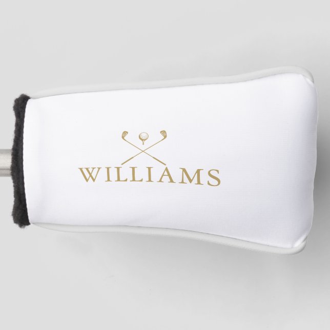 Classic Gold Personalised Name Golf Clubs Head Cover (Front)