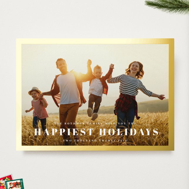 Classic Gold Photo Frame | Elegant Christmas Text  Foil Holiday Card (Creator Uploaded)