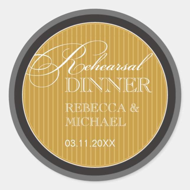Classic Gold Pinstripe Rehearsal Dinner Sticker (Front)