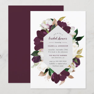 Classic Gold & Plum Purple Floral Bridal Shower Invitation