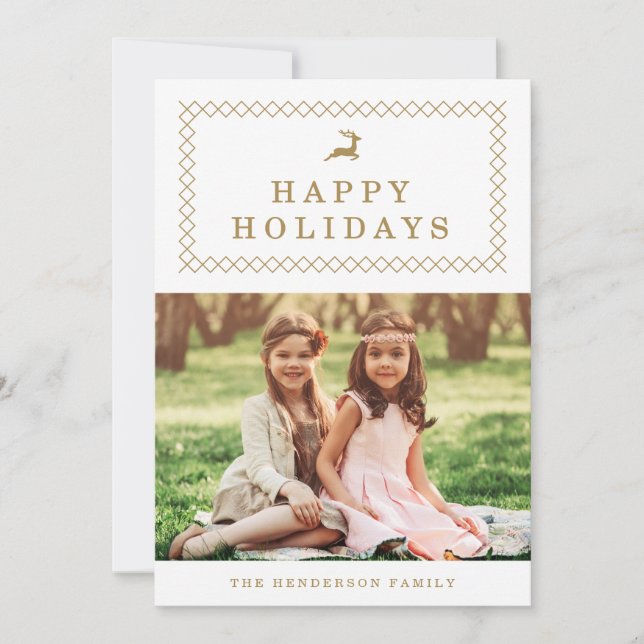 Classic Gold Reindeer Holiday Photo Card (Front)