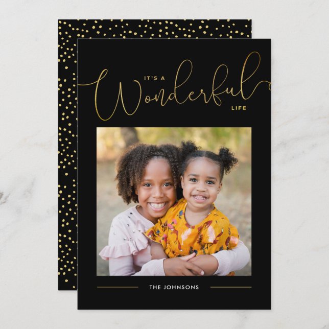 Classic Gold Script Calligraphy Wonderful Life Hol Holiday Card (Front/Back)